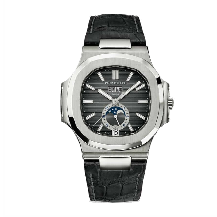 patek-grey-leather-replica-3.webp Patek Philippe Annual Calendar Chronograph 5960P-016 “Platinum Grey Dial” Deluxe Replica Edition - Image 1
