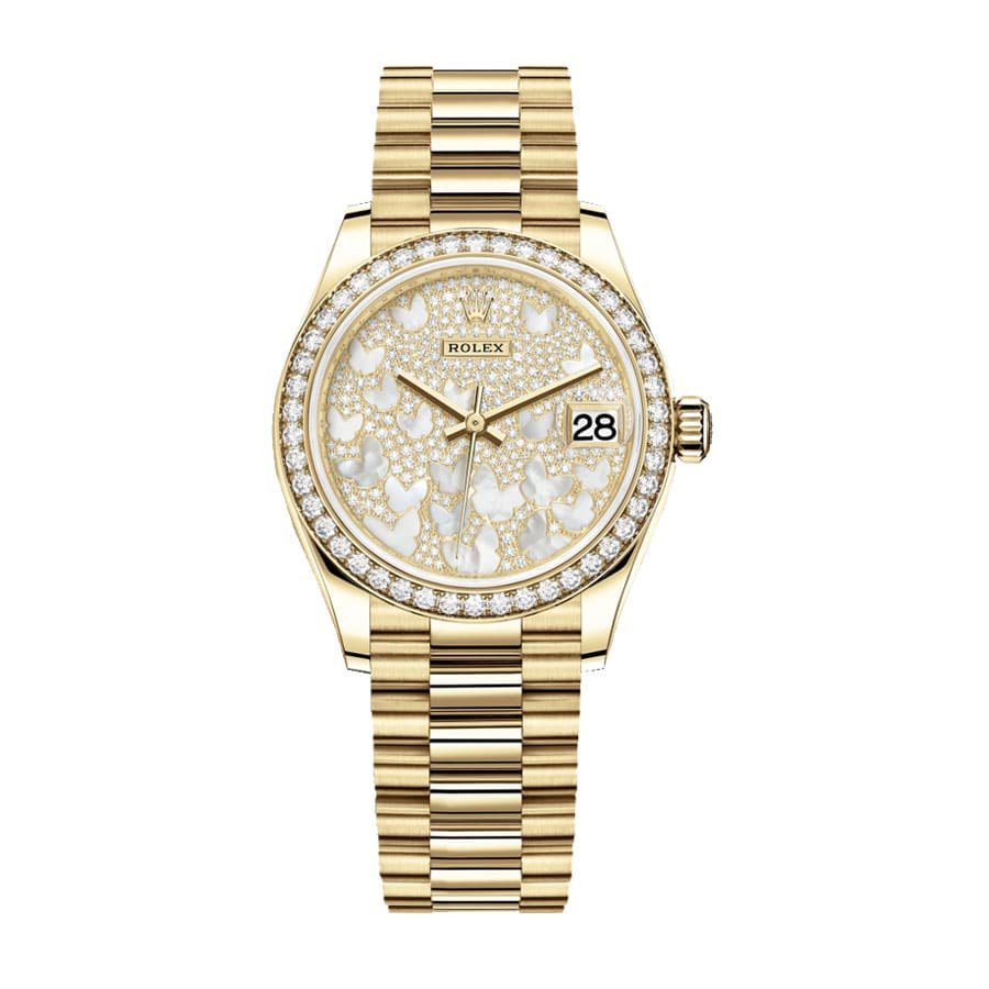 rolex-datejust-31mm-278288rbr-yellow-gold-and-diamond-automatic-mother-pearl-butterfly-dial.jpg Rolex Datejust 278288RBR “Butterfly” Masterpiece Replica - Image 1