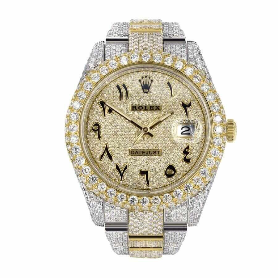 rolex-datejust-two-tone-yellow-gold-arabic-dial-iced-out-116300-replica.jpg Rolex Datejust 116300 “Arabic Dial” Exact Duplicate Quality - Image 1