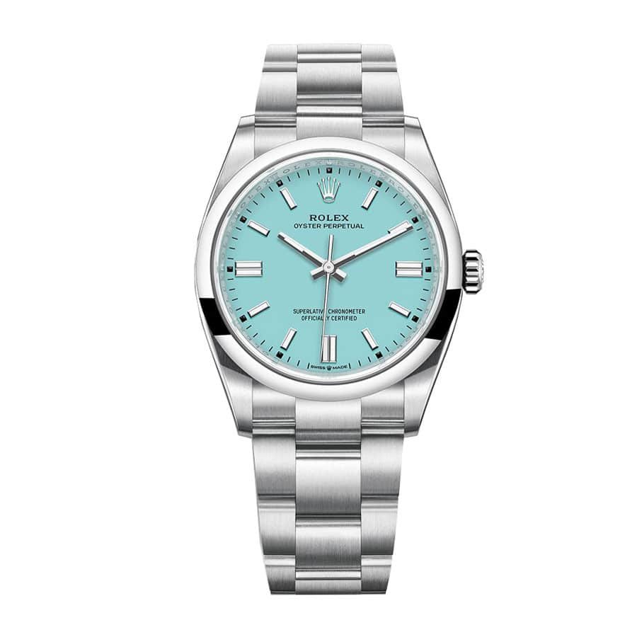 rolex-oyster-perpetual-aqua-dial-126000-replica.jpg Rolex Datejust 126000 Oyster Perpetual “Turquoise Blue Dial” First-Class Replica - Image 1