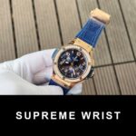 Hublot Big Bang Chronograph Replica Watch King Gold Blue With Diamond Bezel 1:1 Super Clone