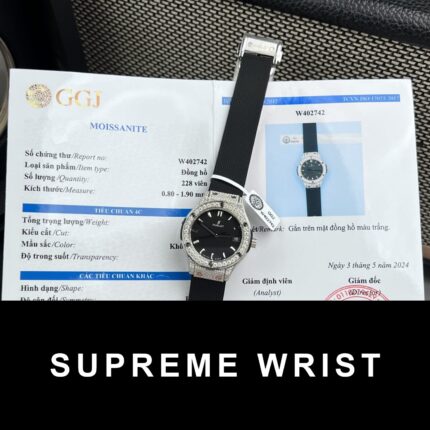 Hublot Classic Fusion Replica Watch Black Dial Custom Moissanite Diamonds 1:1 Super Clone