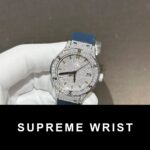 Hublot Classic Fusion Replica Watch Blue Rubber Strap Moissanite Diamond 1:1 Super Clone - Image 4