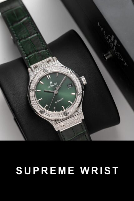 Hublot Classic Fusion Titanium Green Full Diamond Replica Watch 1:1 Super Clone