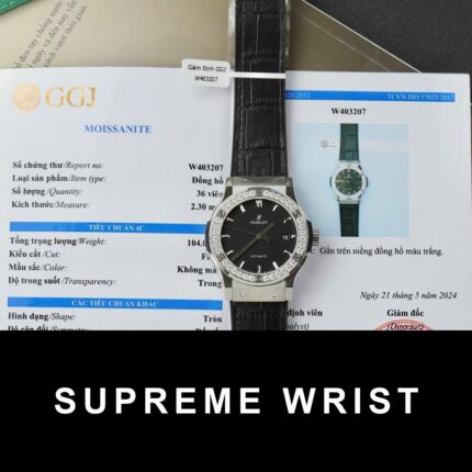 Hublot Classic Fusion Titanium Replica Watch Black Dial Custom Moissanite Diamonds 1:1 Super Clone