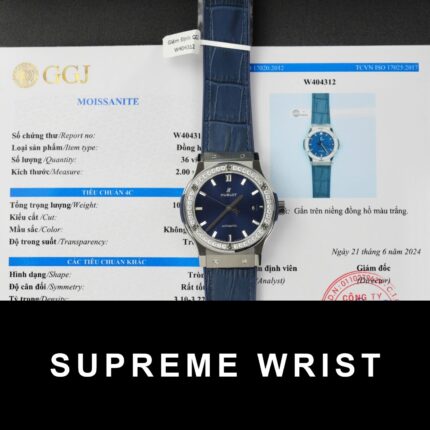 Hublot Classic Fusion Titanium Replica Watch Blue Dial Custom Moissanite Diamonds 1:1 Super Clone