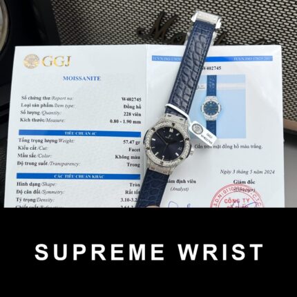 Hublot Replica Watch Classic Fussion Custom Blue Dial Moissanite Diamonds 1:1 Super Clone
