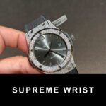 Hublot Replica Watch With Full Diamond Moissanite Gray Leather Strap 1:1 Super Clone - Image 3