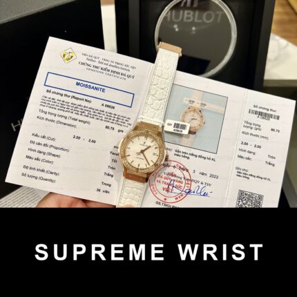 Hublot Replica Watch Classic Fusion King Gold White Dial Custom Moissanite Diamonds 1:1 Super Clone