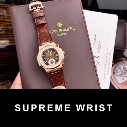 Patek Philippe Replica Watch Nautilus 5980 Brown Dial Leather Strap 1:1 Super Clone