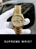 Rolex Day-Date Replica Watch Diamond Moissanite Baguette Gold Wrapped 1:1 Super Clone - Image 2