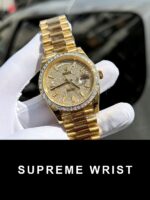 Rolex Day-Date Replica Watch Diamond Moissanite Baguette Gold Wrapped 1:1 Super Clone - Image 3