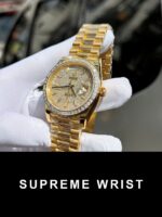 Rolex Day-Date Replica Watch Diamond Moissanite Baguette Gold Wrapped 1:1 Super Clone - Image 5