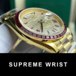 Rolex Day-Date Replica Watch Ruby Red Moissanite Diamonds Gold Wrapped GM Factory 1:1 Super Clone - Image 6