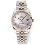 Rolex Datejust 41mm Watch – Two-Tone Stainless Steel and Rose Gold with Pink Dial and Diamond Markers