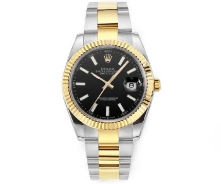 Rolex Datejust 41mm Watch – Two-Tone Gold/Steel, Black Dial, Fluted Bezel