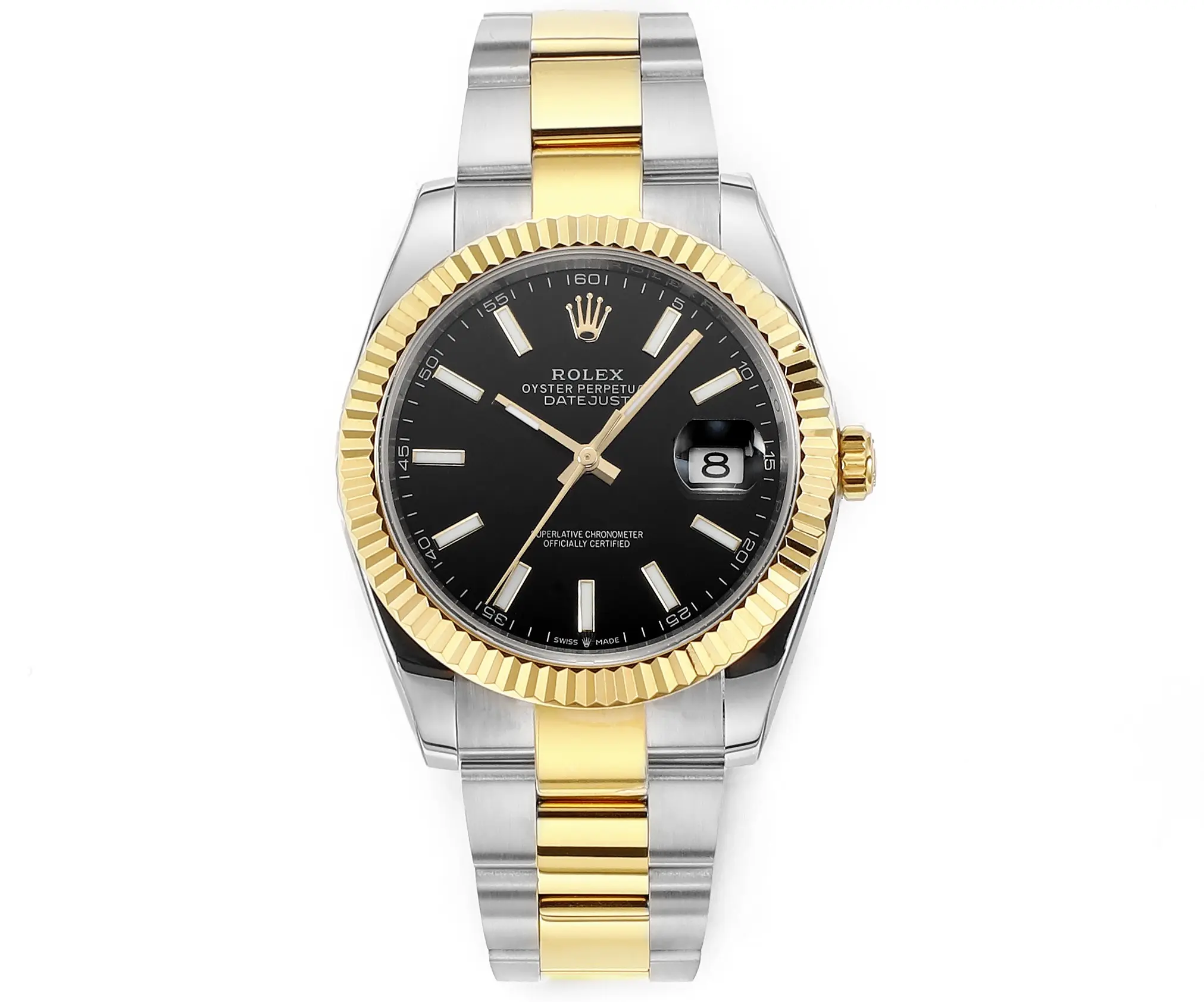 src_0-111.webp Rolex Datejust 41mm Watch – Two-Tone Gold/Steel, Black Dial, Fluted Bezel - Image 1
