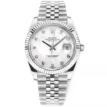 Rolex Datejust 41mm Silver Stainless Steel Watch with Diamond Dial and Fluted Bezel