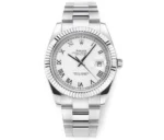 Rolex Datejust 41mm Silver Fluted Bezel White Dial Watch