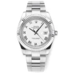 Rolex Datejust 41mm Silver Fluted Bezel White Dial Watch