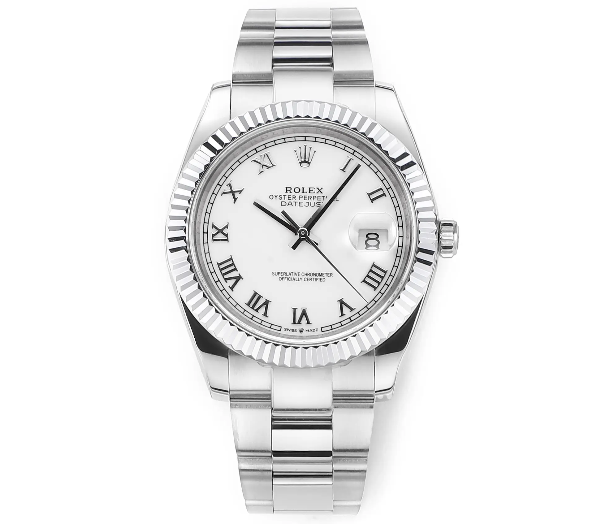 src_0-115.webp Rolex Datejust 41mm Silver Fluted Bezel White Dial Watch - Image 1