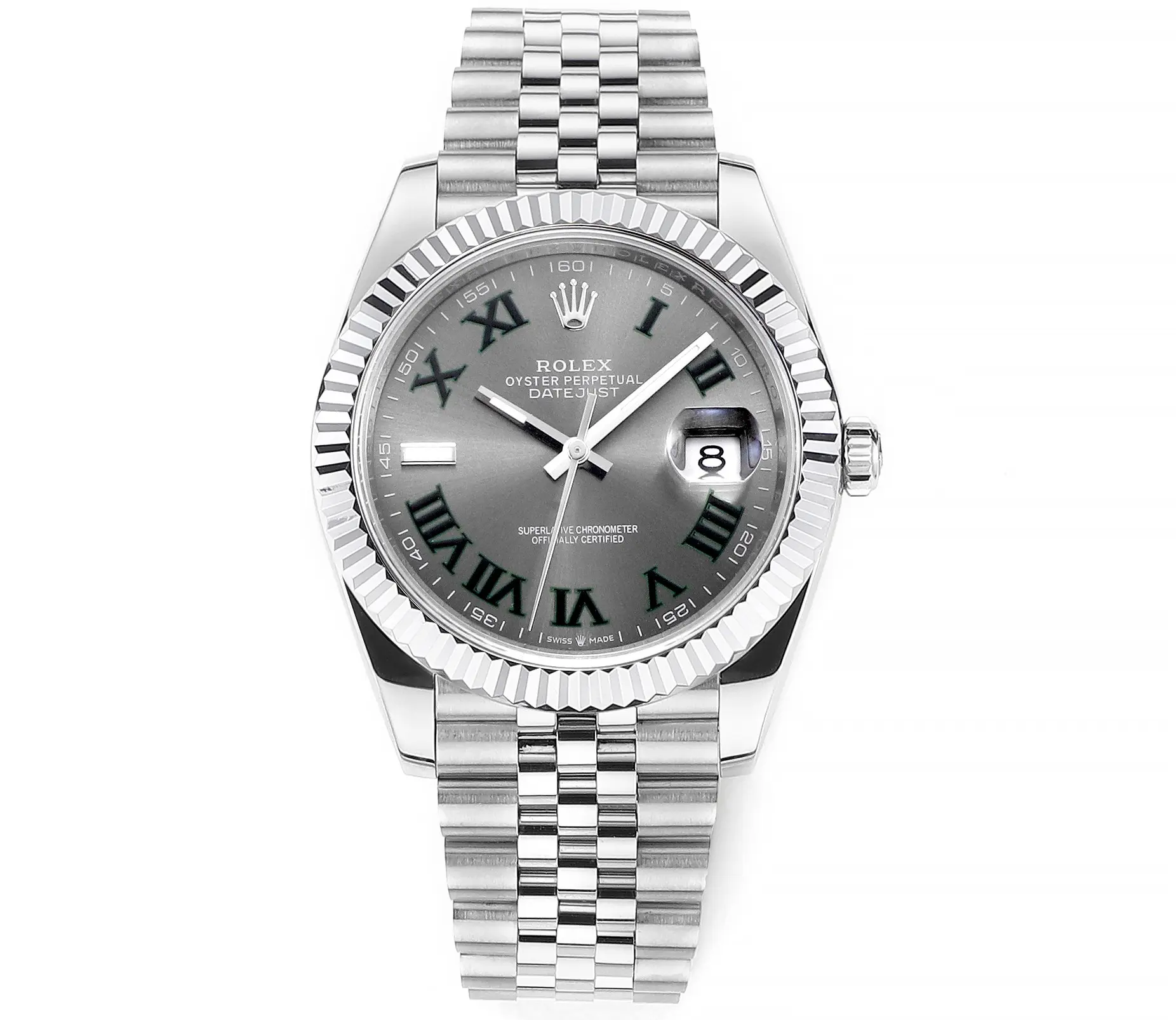src_0-117.webp Rolex Datejust 41mm Watch – Silver with Grey Dial, Fluted Bezel - Image 1