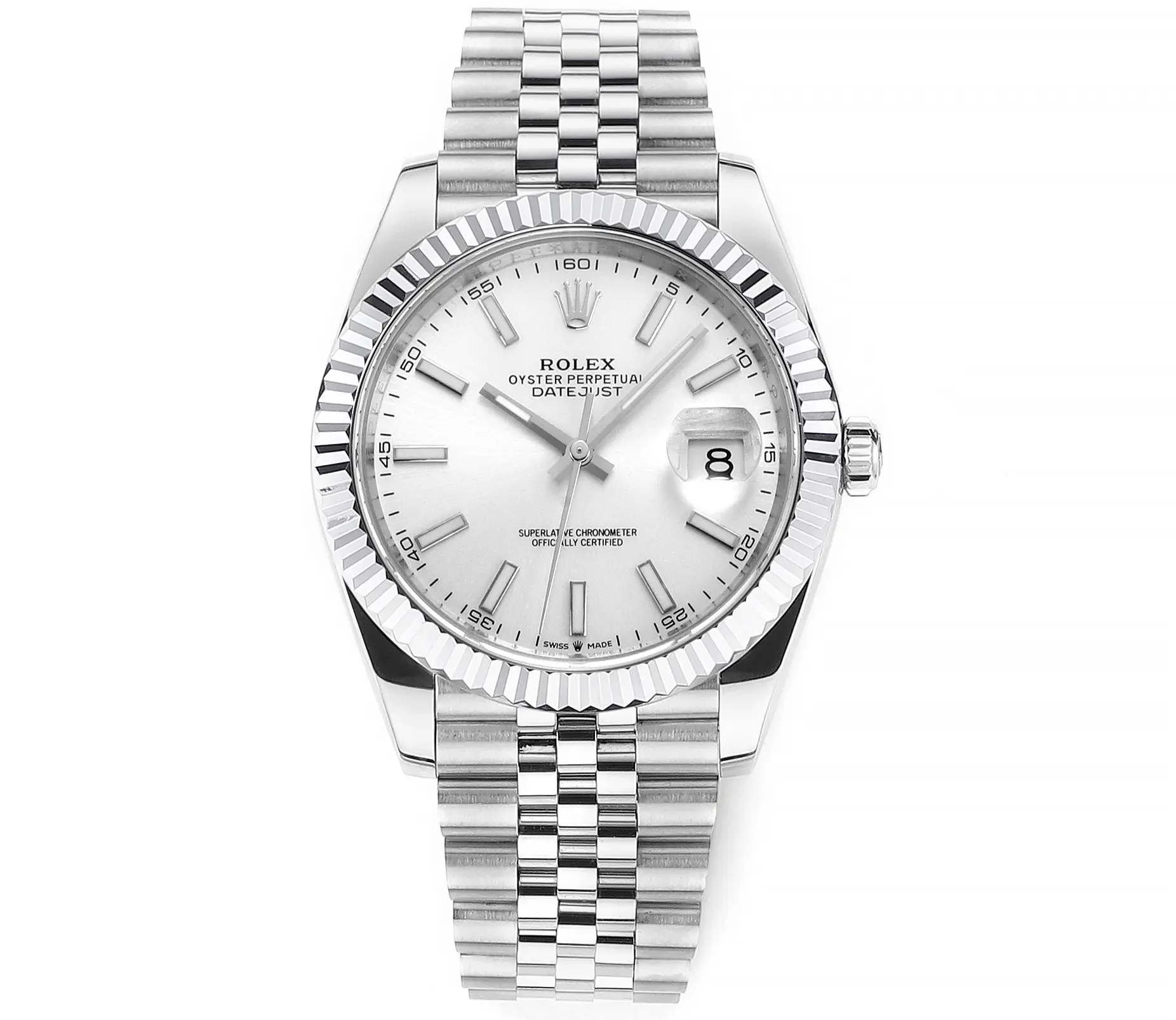 src_0-118.webp Rolex Datejust 41mm Silver Fluted Bezel Stainless Steel Watch - Image 1
