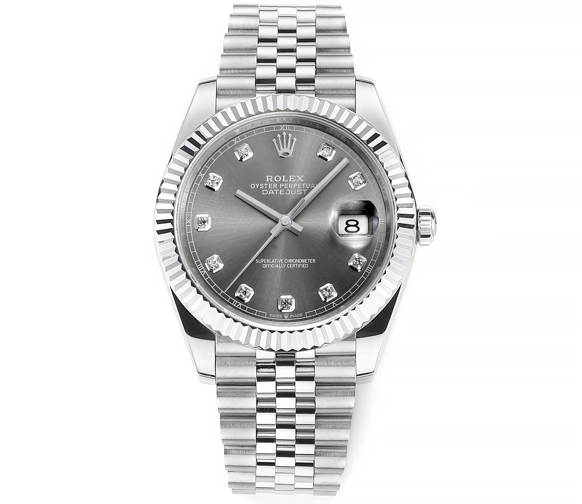 src_0-119.webp Rolex Datejust 41mm Watch – Silver Dial, Diamond Markers, Stainless Steel Jubilee Bracelet - Image 1