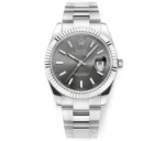 Rolex Datejust 41mm Watch – Silver Fluted Bezel, Grey Dial, Stainless Steel Bracelet