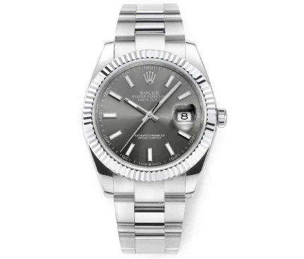 Rolex Datejust 41mm Watch – Silver Fluted Bezel, Grey Dial, Stainless Steel Bracelet