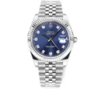 Rolex Datejust 41mm Watch – Silver with Blue Dial and Diamond Markers