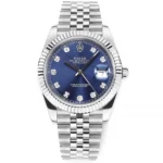 Rolex Datejust 41mm Watch – Silver with Blue Dial and Diamond Markers