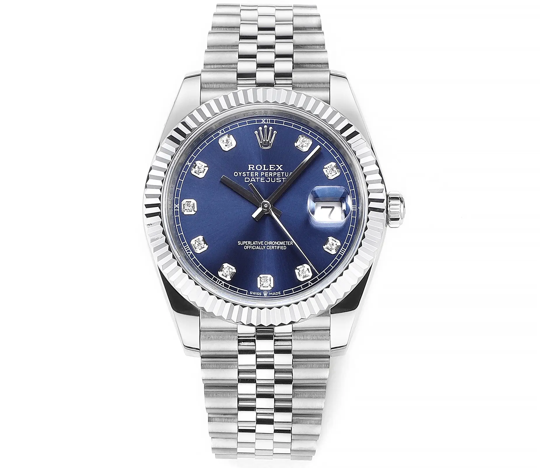 src_0-121.webp Rolex Datejust 41mm Watch – Silver with Blue Dial and Diamond Markers - Image 1