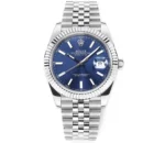 Rolex Datejust 41mm Watch – Silver with Blue Dial, Fluted Bezel