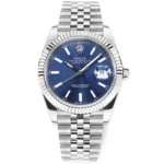 Rolex Datejust 41mm Watch – Silver with Blue Dial, Fluted Bezel