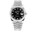 Rolex Datejust 41mm Watch – Silver with Black Dial and Diamond Markers