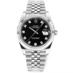 Rolex Datejust 41mm Watch – Silver with Black Dial and Diamond Markers