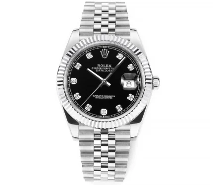 Rolex Datejust 41mm Watch – Silver with Black Dial and Diamond Markers