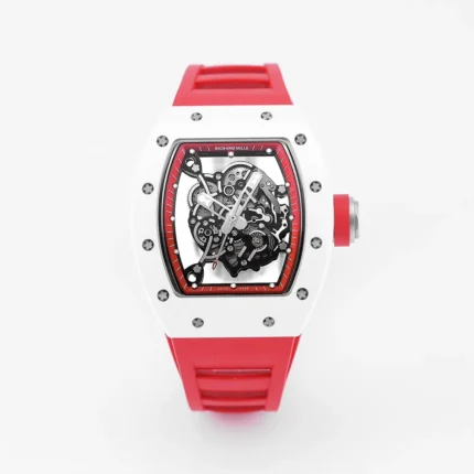 Richard Mille White Ceramic Red Strap Watch