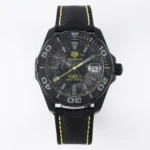 TAR Super TAG Heuer Series Watch – Black Carbon Fiber Dial, Yellow Stitching Strap, Formal & Casual Style, SW200 Movement