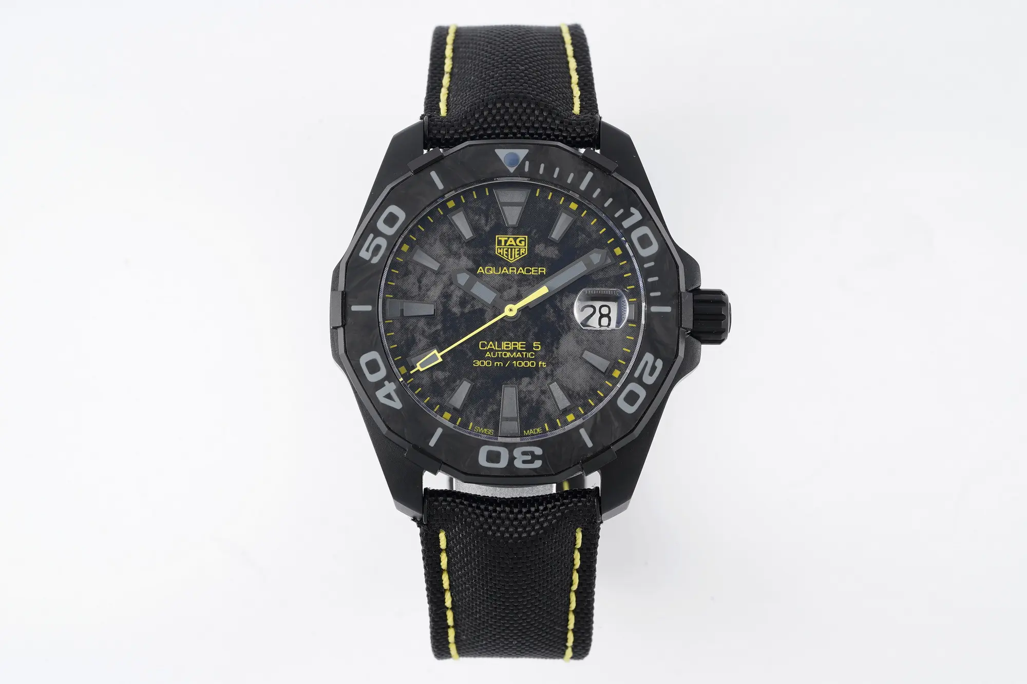 src_0-29.webp TAR Super TAG Heuer Series Watch – Black Carbon Fiber Dial, Yellow Stitching Strap, Formal & Casual Style, SW200 Movement - Image 1
