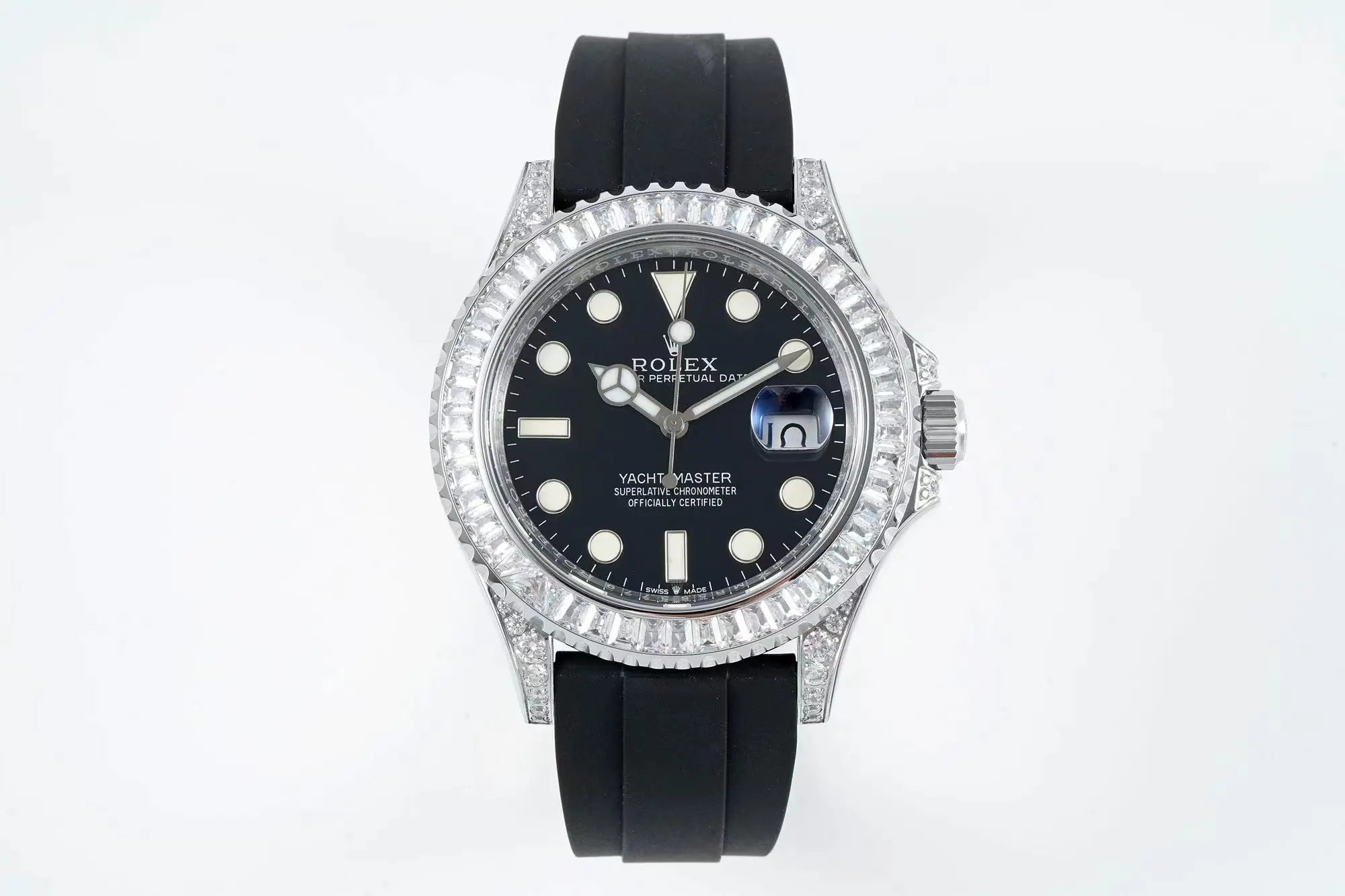 src_0-31.webp Rolex Yacht-Master 42mm Black Dial Diamond Bezel Rubber Strap Watch - Image 1