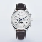 Longines Master Moonphase Chronograph L2.773.4.78.6 Silver Leather