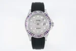 Rolex Yacht-Master 40mm Platinum Case Watch with Diamond & Amethyst Bezel and Black Rubber Strap