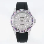 Rolex Yacht-Master 40mm Platinum Case Watch with Diamond & Amethyst Bezel and Black Rubber Strap