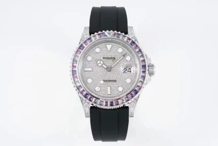 Rolex Yacht-Master 40mm Platinum Case Watch with Diamond & Amethyst Bezel and Black Rubber Strap