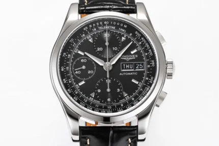 Longines Classic Record Black Leather Watch