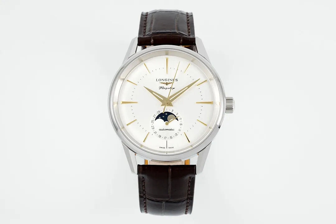 src_0-376.webp Longines Flagship Moonphase Watch Silver Brown - Image 1