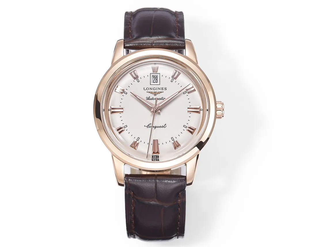 src_0-380.webp Longines Conquest Cyclops Rose Gold Brown Leather - Image 1