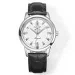 Longines Conquest Cyclops White Dial Black Leather